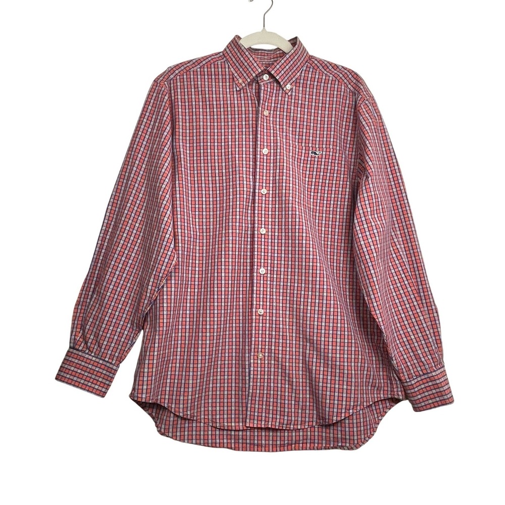Vineyard Vines Mens M Tucker Shirt Red Blue Plaid Long Sleeve Cotton Button Down